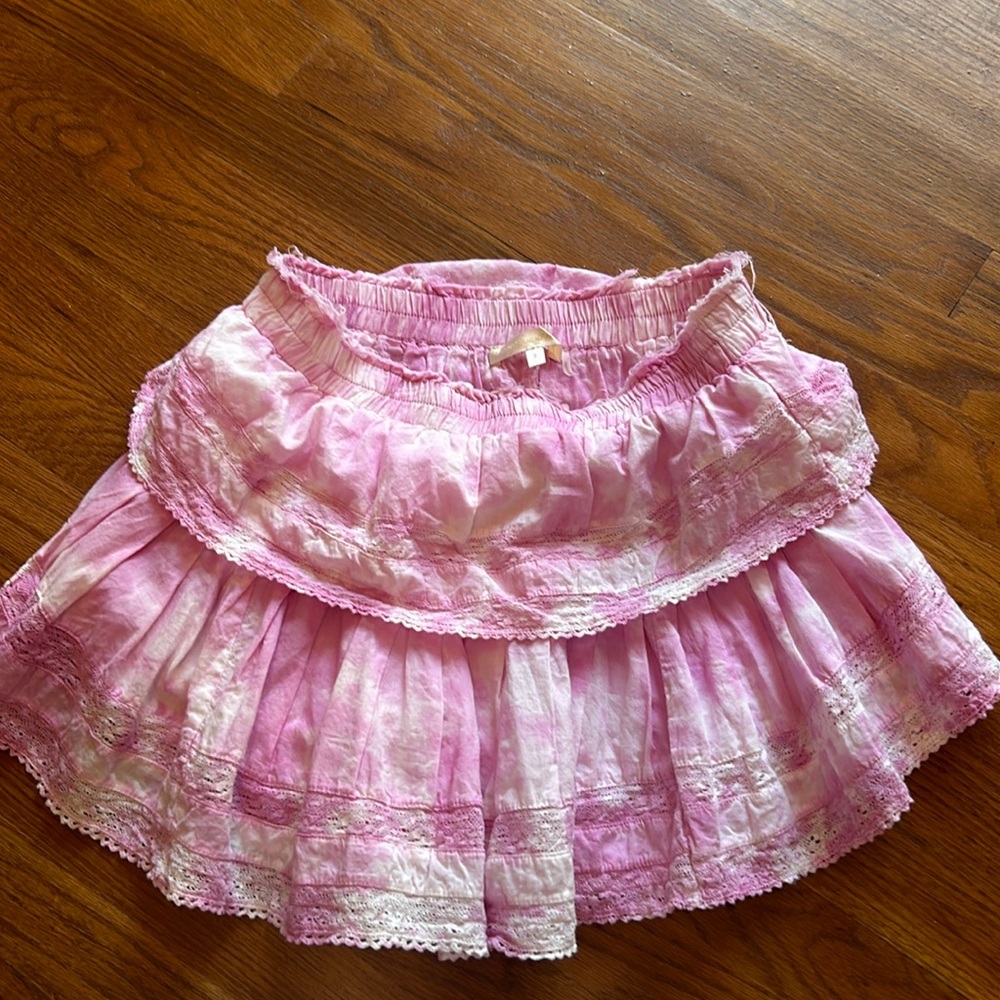 LoveShack Fancy pink lace miniskirt